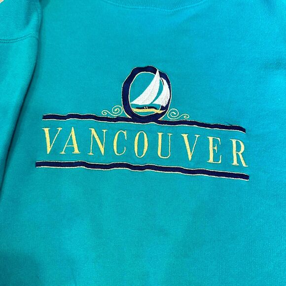 1990s VANCOUVER crewneck sweatshirt jumper - blue and multicoloured   Size S. - Picture 2 of 7